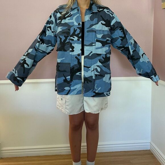 Navy Blue Camouflage Military Shacket Shir… - Picture 2 of 7